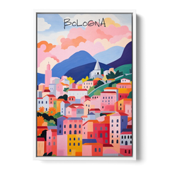 Bologna Art of Pink Rooftops - White Framed Canvas Wall Art - Front