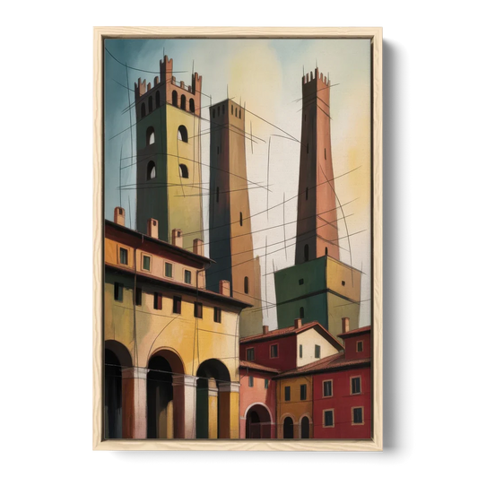 Bologna's Medieval Heart - Oak Framed Canvas Wall Art - Front