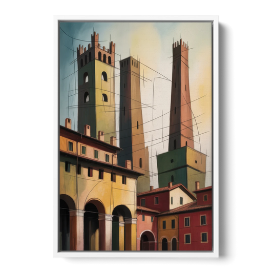 Bologna's Medieval Heart - White Framed Canvas Wall Art - Front