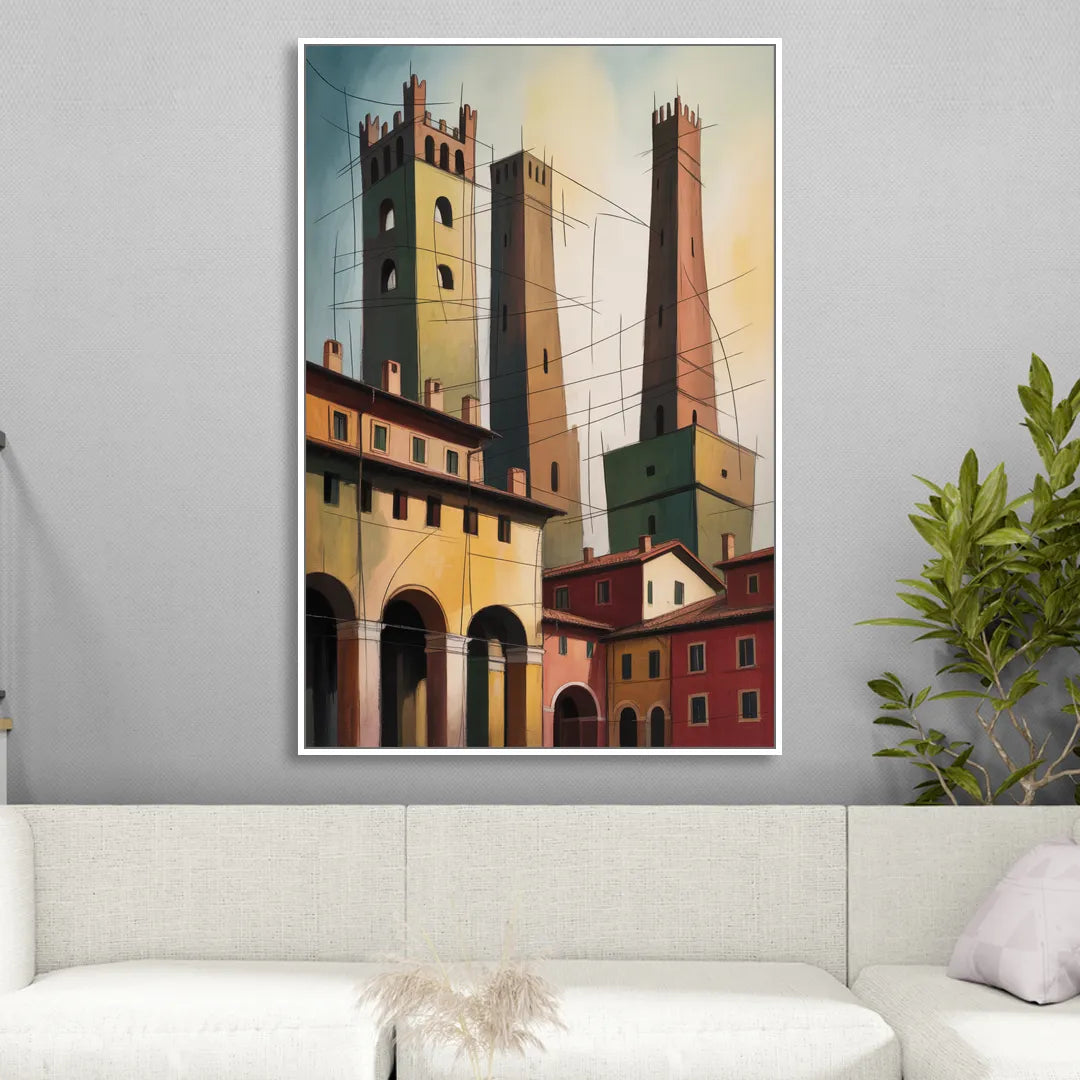 Bologna's Medieval Heart Sitting Room - White Canvas Wall Art