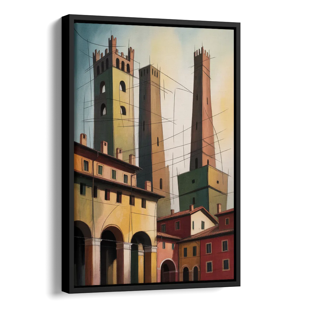 Bologna's Medieval Heart Side - Black Canvas Wall Art