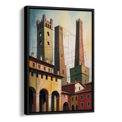 Bologna's Medieval Heart Side - Black Canvas Wall Art