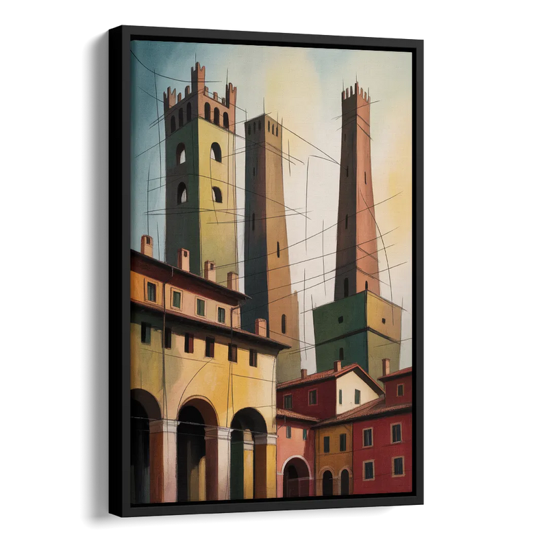 Bologna's Medieval Heart Side - Black Canvas Wall Art