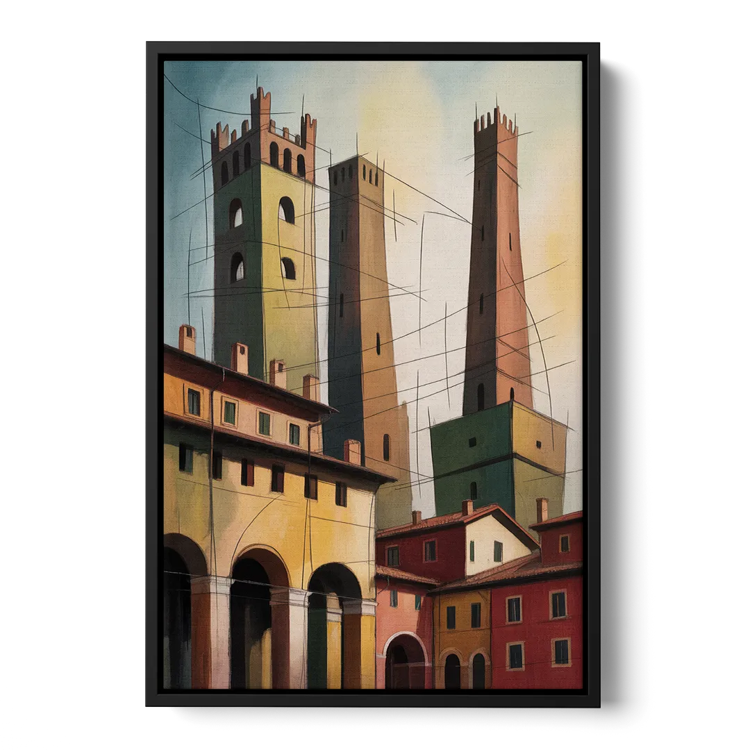 Bologna's Medieval Heart Front - Black Canvas Wall Art