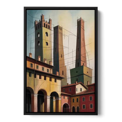 Bologna's Medieval Heart Front - Black Canvas Wall Art