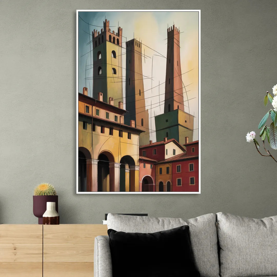 Bologna's Medieval Heart Living Room - White Canvas Wall Art