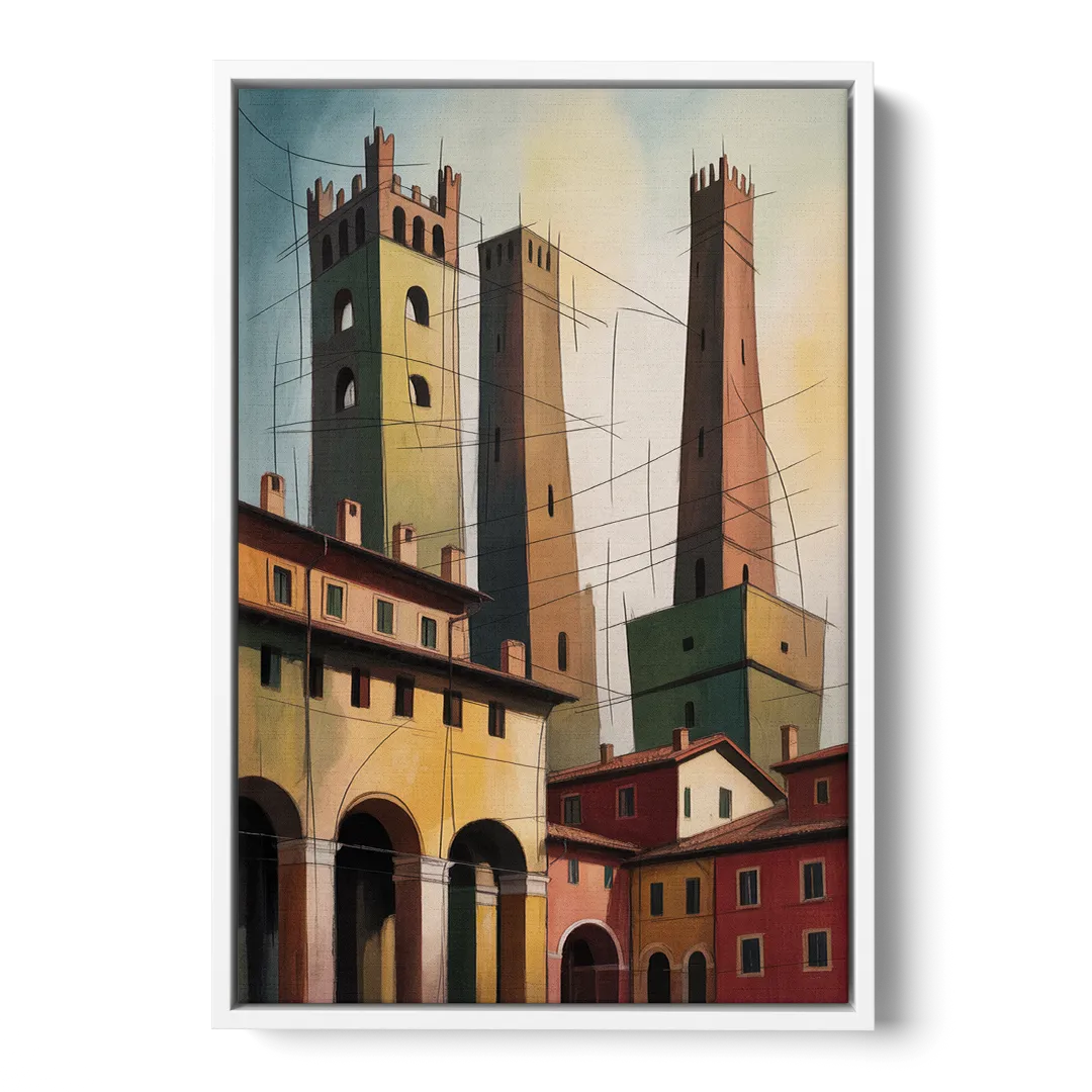 Bologna's Medieval Heart Front - White Canvas Wall Art