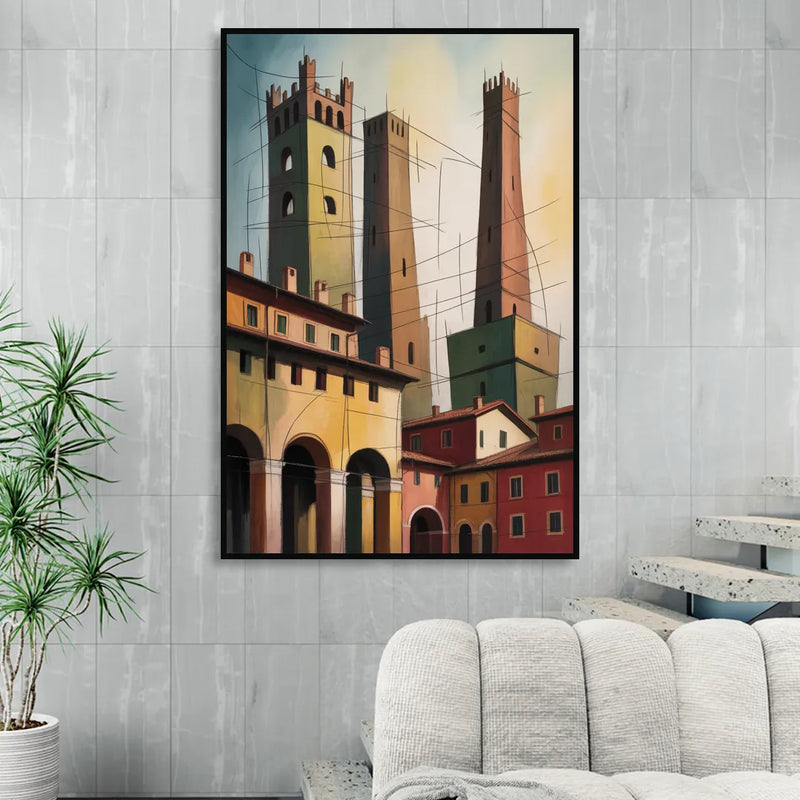 Bologna's Medieval Heart Sitting Room - Black Canvas Wall Art