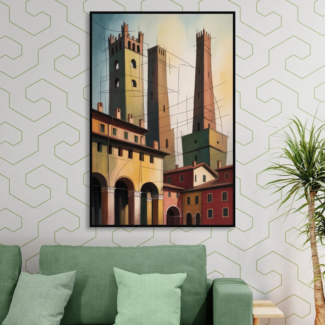 Bologna's Medieval Heart Living Room - Black Canvas Wall Art