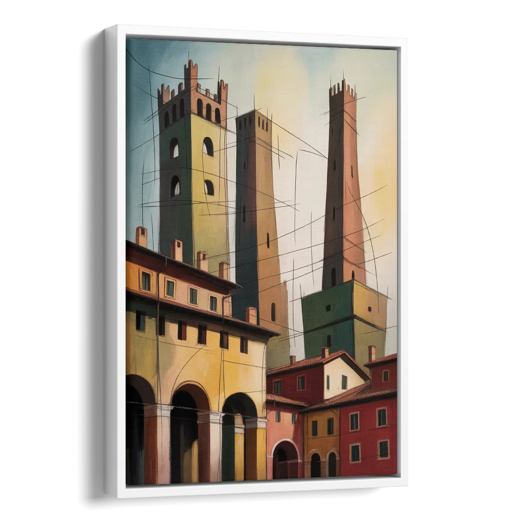 Bologna's Medieval Heart Side - White Canvas Wall Art