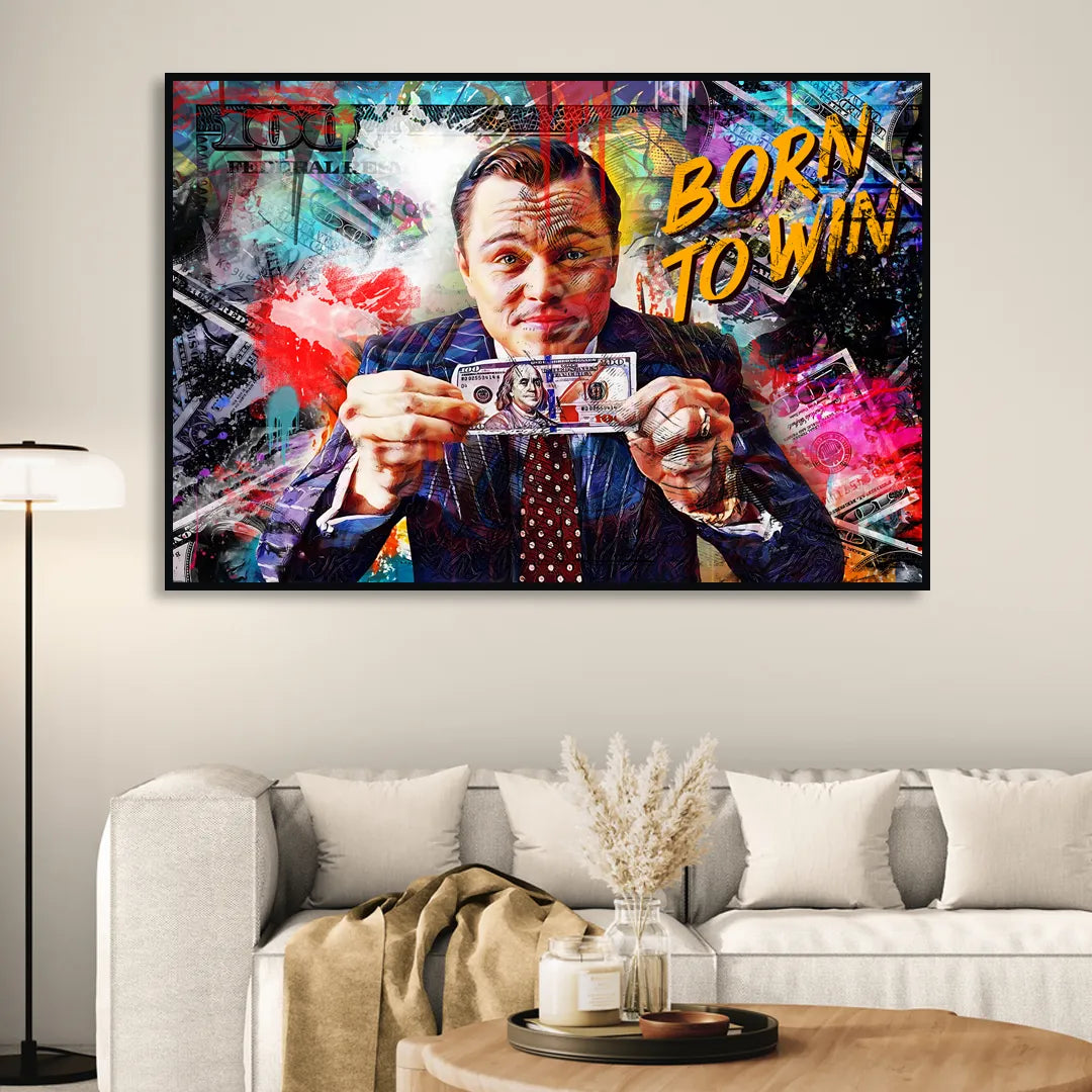 Born To Win Sitting Room - Black Canvas Wall Art