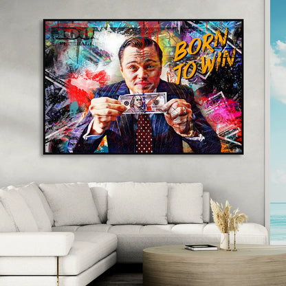Born To Win Living Room - Black Canvas Wall Art