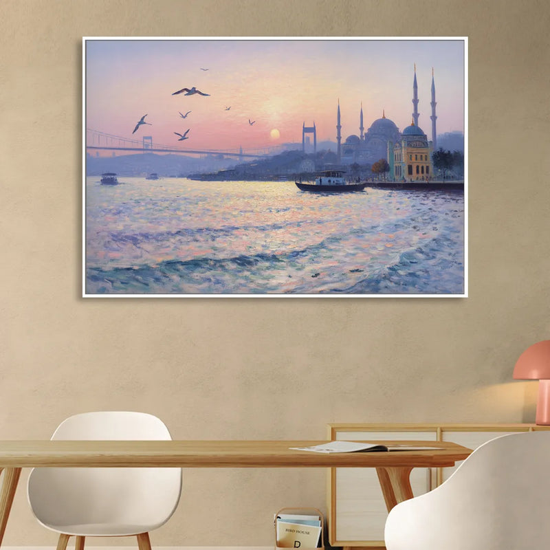 Bosphorus Sunrise Sitting Room - White Canvas Wall Art