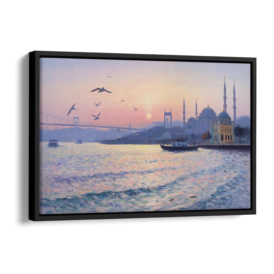 Bosphorus Sunrise Side - Black Canvas Wall Art