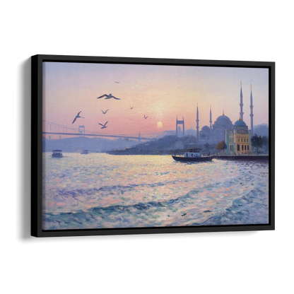 Bosphorus Sunrise Side - Black Canvas Wall Art