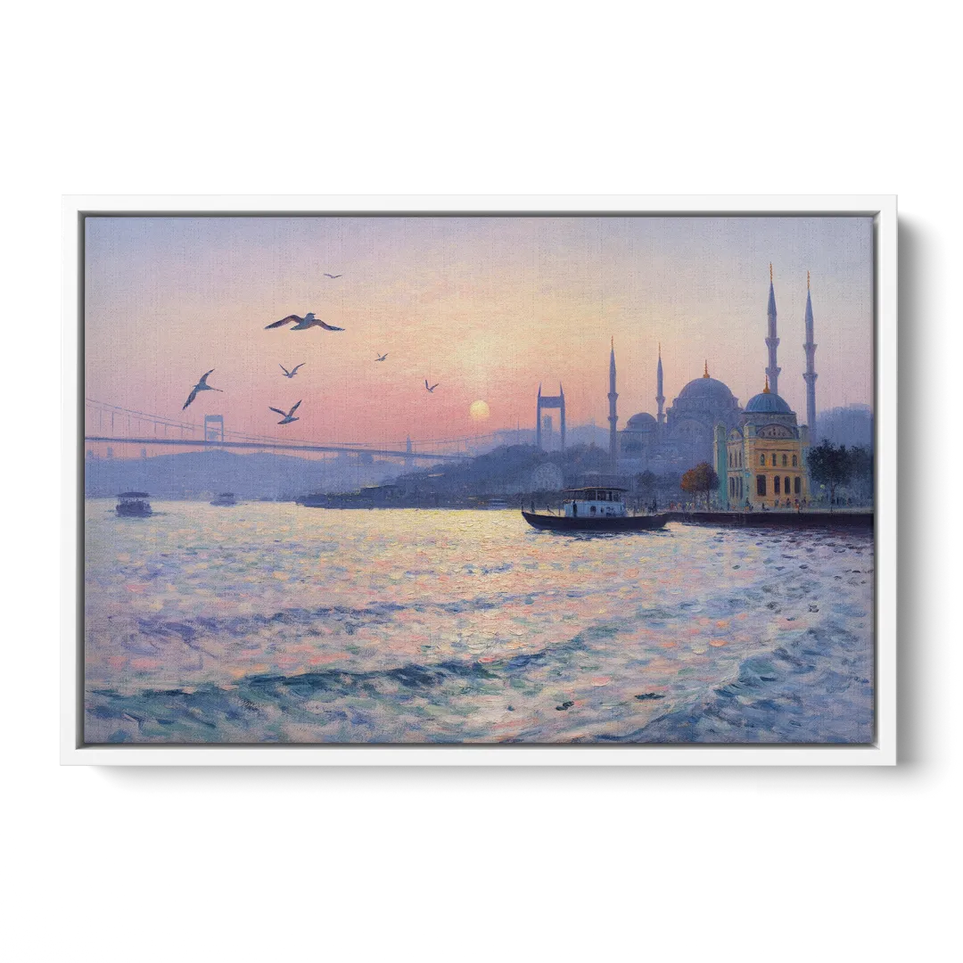 Bosphorus Sunrise Front - White Canvas Wall Art