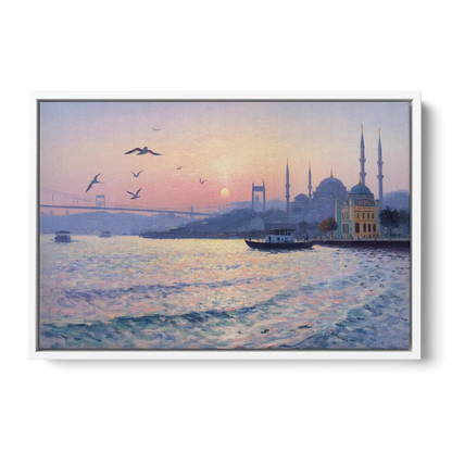 Bosphorus Sunrise Front - White Canvas Wall Art