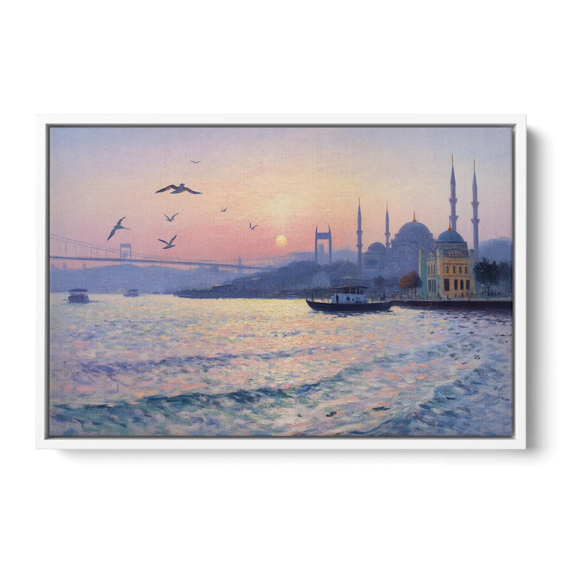 Bosphorus Sunrise Front - White Canvas Wall Art