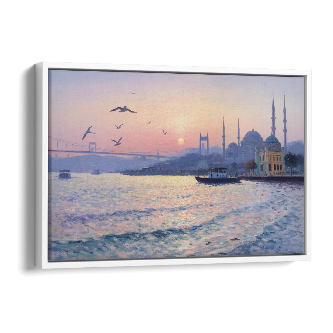 Bosphorus Sunrise Side - White Canvas Wall Art