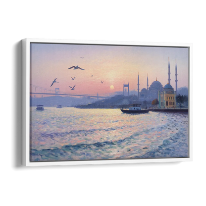 Bosphorus Sunrise Side - White Canvas Wall Art