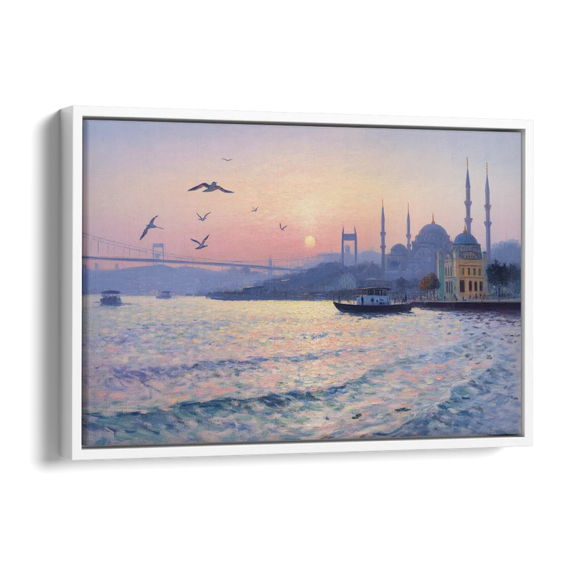 Bosphorus Sunrise Side - White Canvas Wall Art