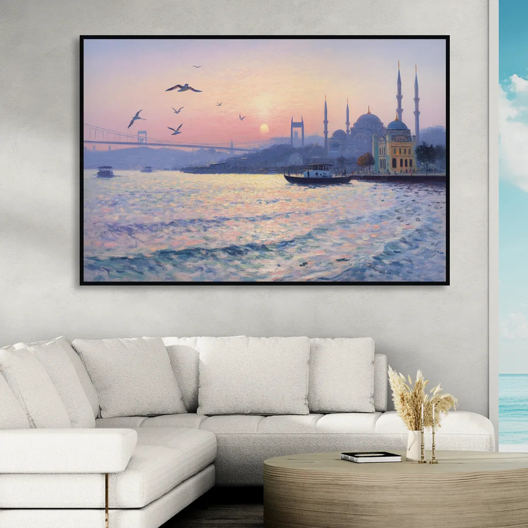 Bosphorus Sunrise Sitting Room - Black Canvas Wall Art