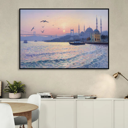 Bosphorus Sunrise Living Room - Black Canvas Wall Art