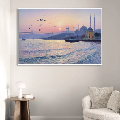Bosphorus Sunrise Living Room - White Canvas Wall Art