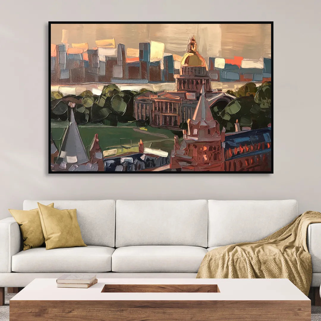 Boston Architectural Beauty Living Room - Black Canvas Wall Art