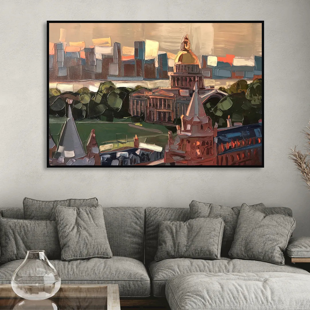 Boston Architectural Beauty Sitting Room - Black Canvas Wall Art