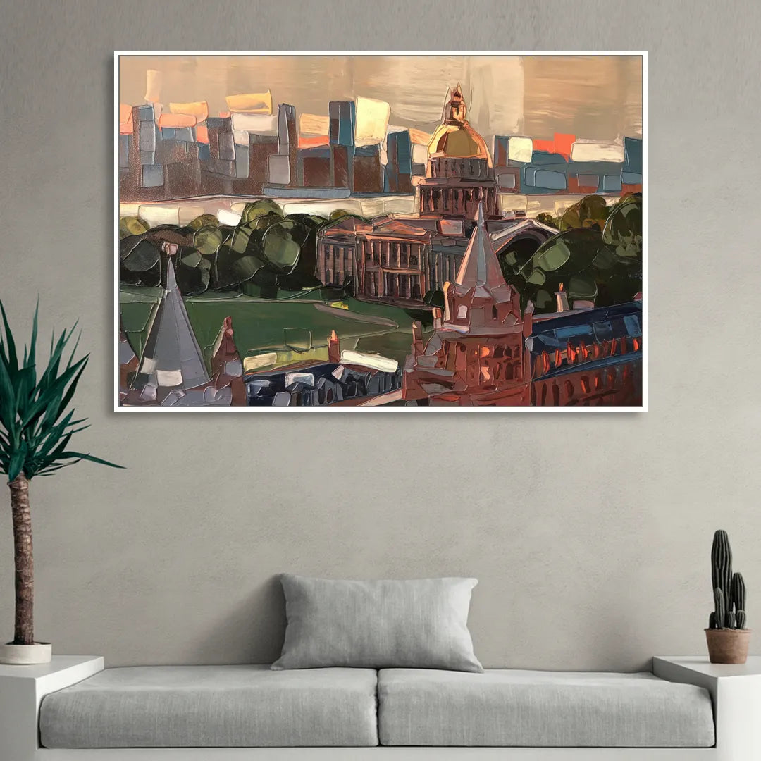 Boston Architectural Beauty Living Room - White Canvas Wall Art