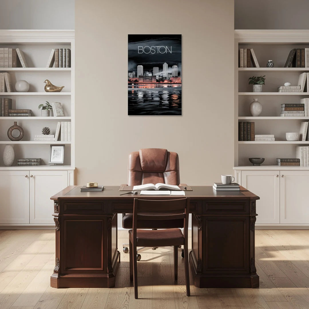 Boston Black and White Aesthetic - Canvas Wall Art - Office - 24x36