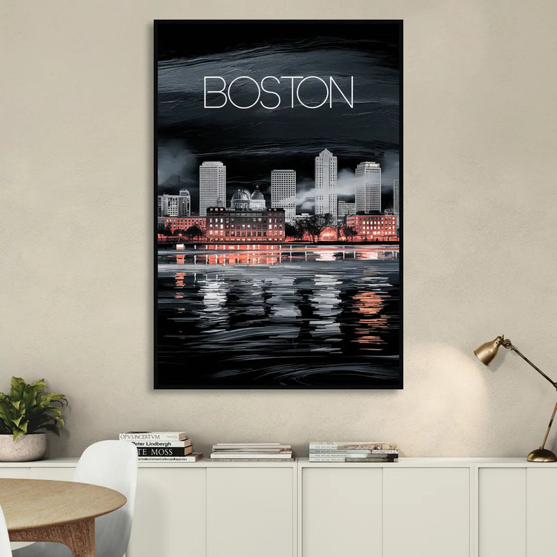 Boston Black and White Aesthetic Sitting Room - Black Canvas Wall Art