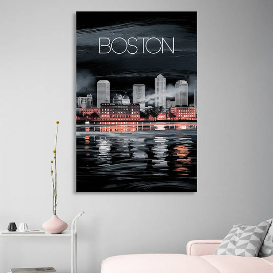 Boston Black and White Aesthetic Living Room - Canvas Wall Art