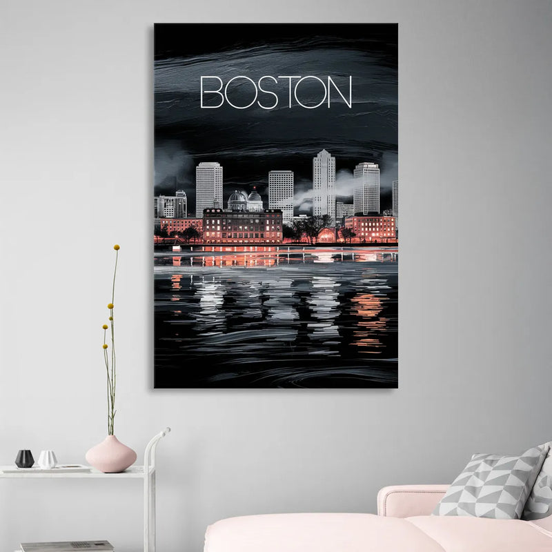 Boston Black and White Aesthetic Living Room - Canvas Wall Art