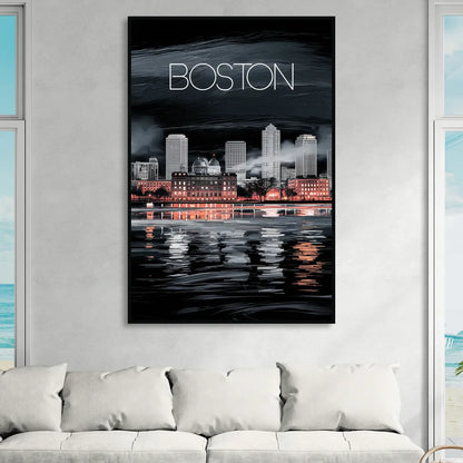 Boston Black and White Aesthetic Living Room - Black Canvas Wall Art