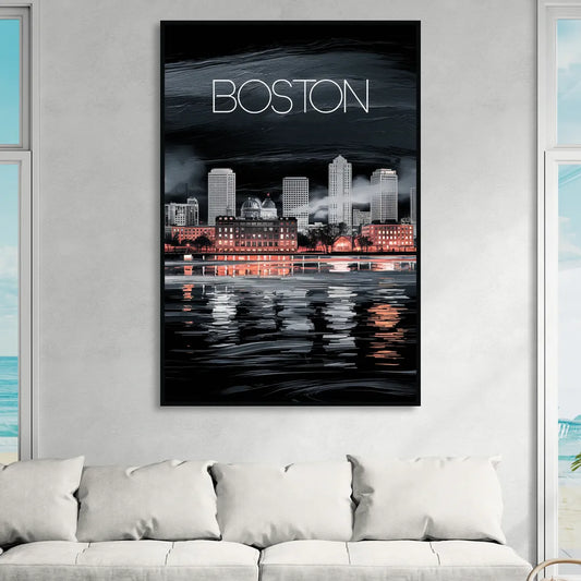 Boston Black and White Aesthetic Living Room - Black Canvas Wall Art