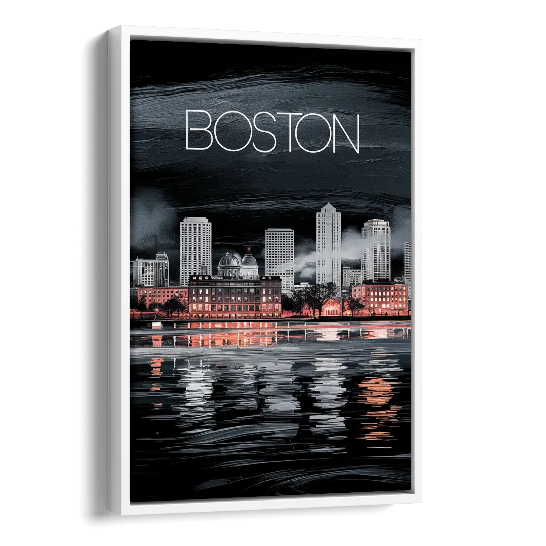 Boston Black and White Aesthetic Side - White Canvas Wall Art