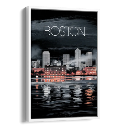 Boston Black and White Aesthetic Side - White Canvas Wall Art