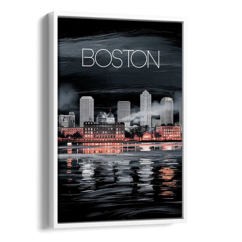 Boston Black and White Aesthetic Side - White Canvas Wall Art