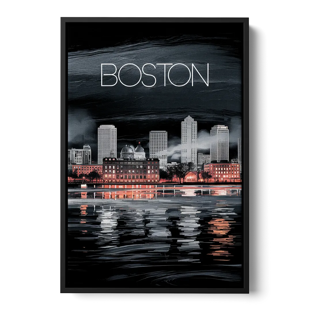 Boston Black and White Aesthetic Front - Black Canvas Wall Art