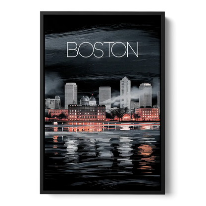 Boston Black and White Aesthetic Front - Black Canvas Wall Art