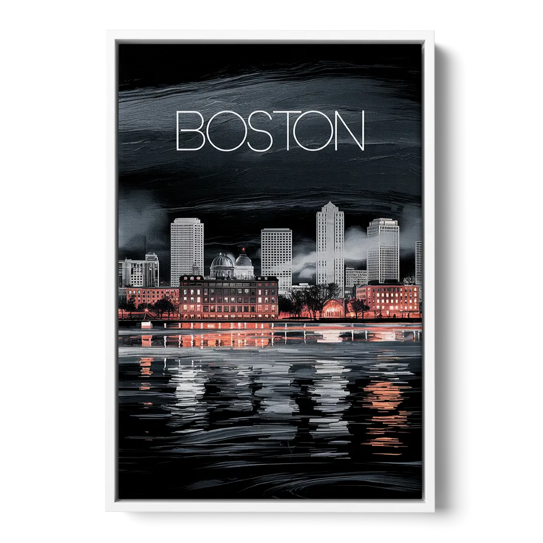 Boston Black and White Aesthetic Front - White Canvas Wall Art