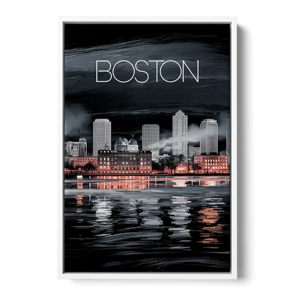 Boston Black and White Aesthetic Front - White Canvas Wall Art