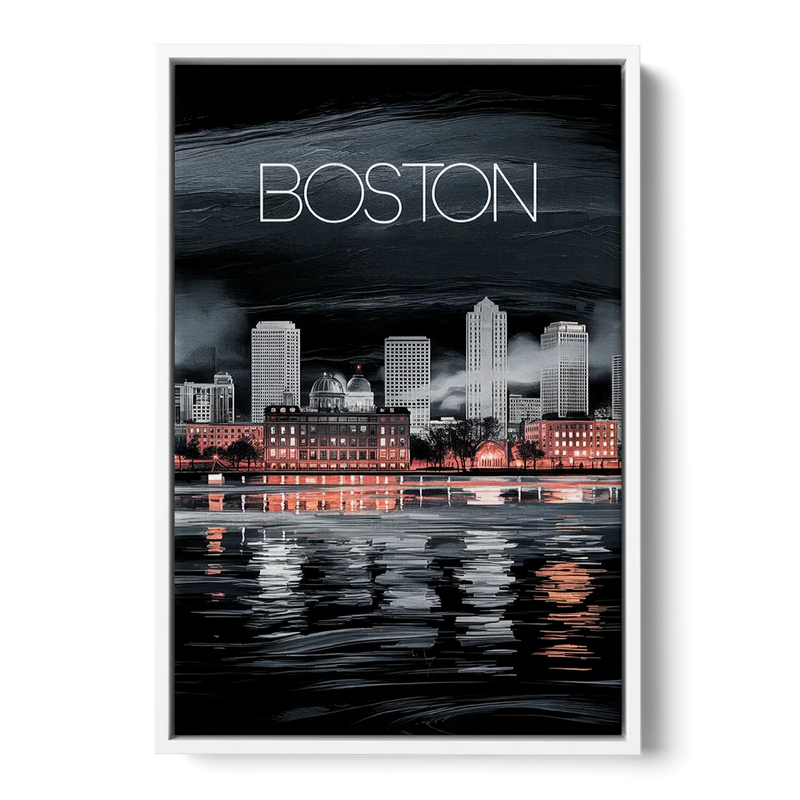 Boston Black and White Aesthetic Front - White Canvas Wall Art