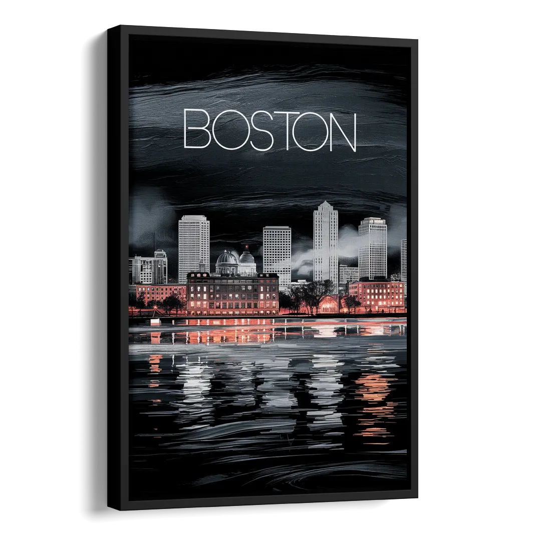 Boston Black and White Aesthetic Side - Black Canvas Wall Art