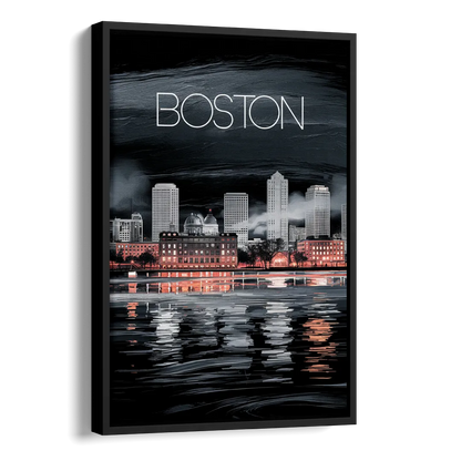 Boston Black and White Aesthetic Side - Black Canvas Wall Art