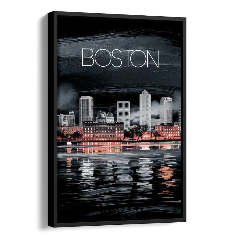 Boston Black and White Aesthetic Side - Black Canvas Wall Art