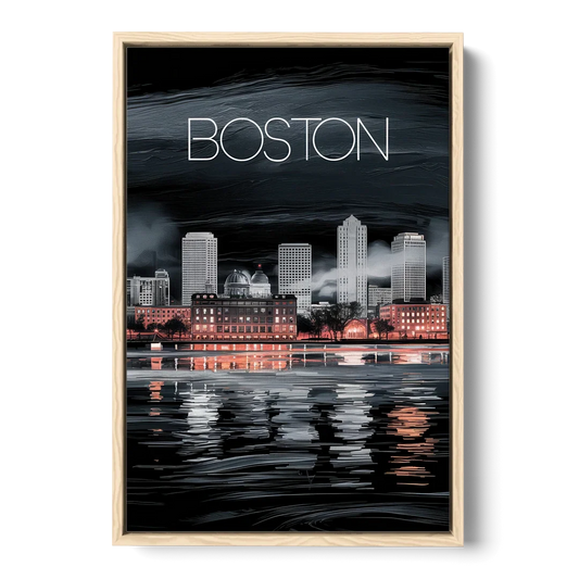 Boston Black and White Aesthetic - Oak Framed Canvas Wall Art - Front