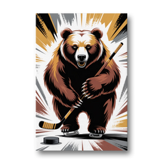 Boston Bruins Abstract Bear Art with Hockey Elements - Canvas Wall Art - Front